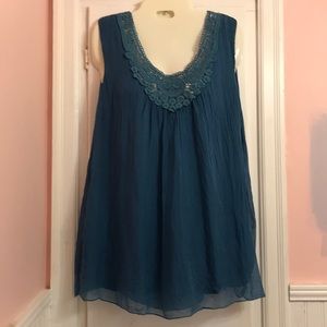 NWT Carla Conti Silk Sleeveless Boho Lace Blouse